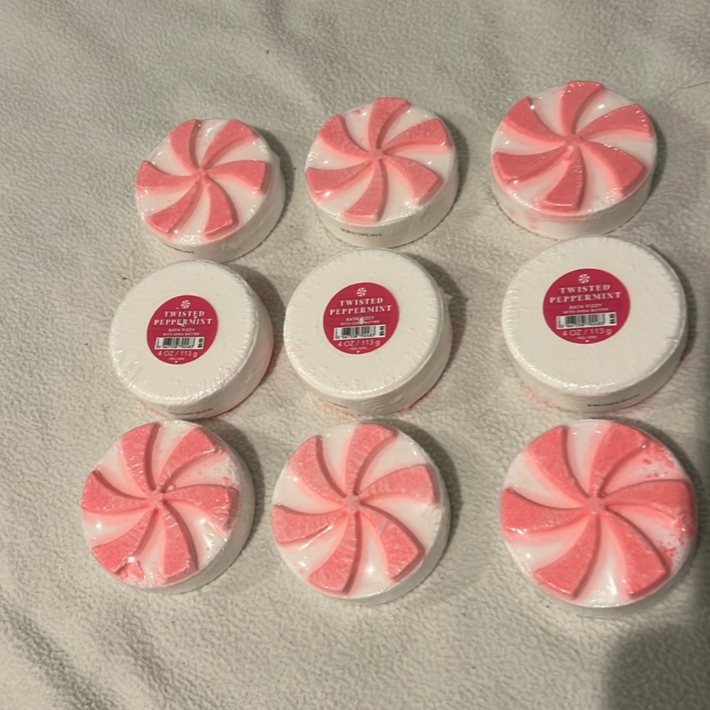 THREE !!!! Bath and body twisted peppermint bath fizzy w/Shea butter 4 oz